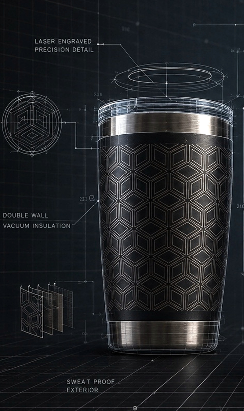 Laser engraved geometric tumbler